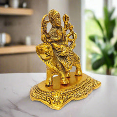 A handcrafted metal Durga statue, a beautiful symbol of divine power and protection.