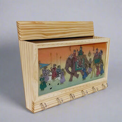Elegant wooden key and paper holder with real gemstone art – home utility decor