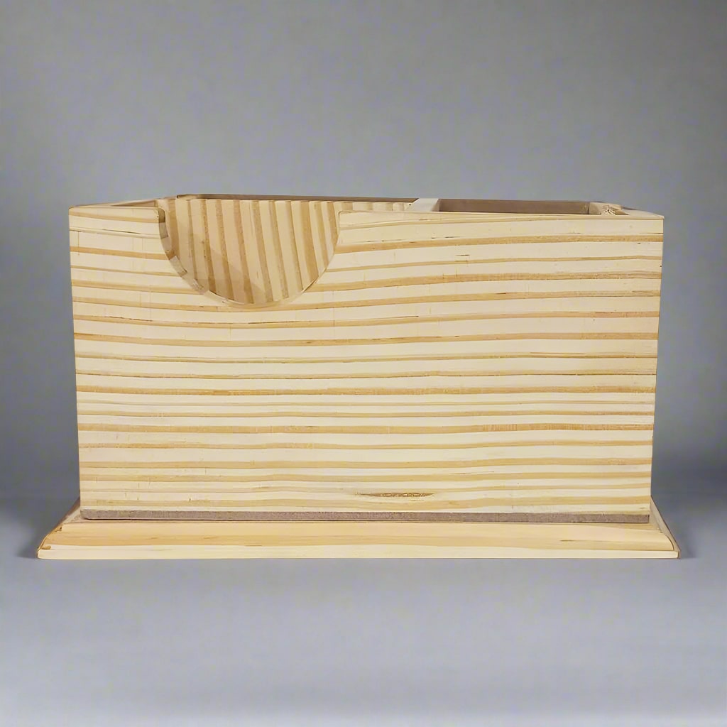 Handcrafted pine wood office organizer with space for stationery, mobile, and visiting cards