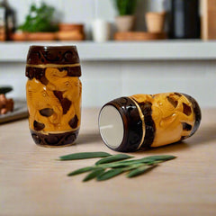 Decorative Wooden Candle Holder – 10cm Tall Carved and Painted Candle Stand