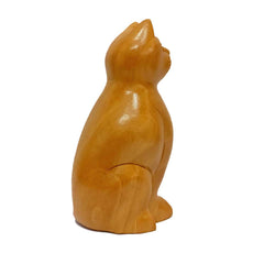 A handcrafted wooden cat showpiece, ideal for a tabletop or a shelf.