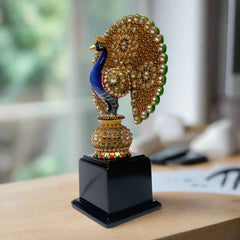 Handcrafted wooden peacock trophy and office decor
