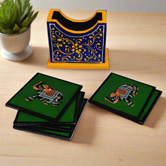 Elegant wooden coaster set for tea and coffee with artistic designs