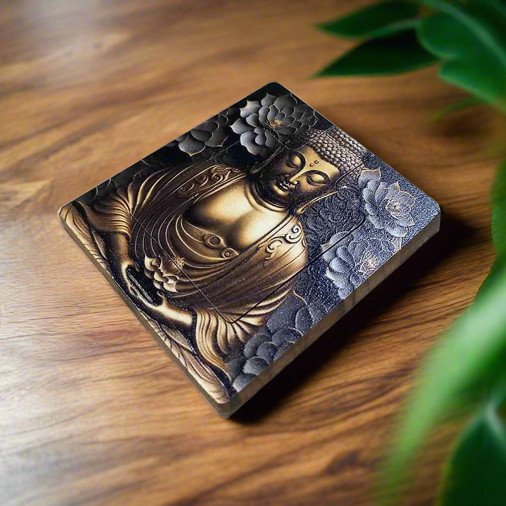 A handcrafted wooden travel mirror that can be easily kept in a purse.