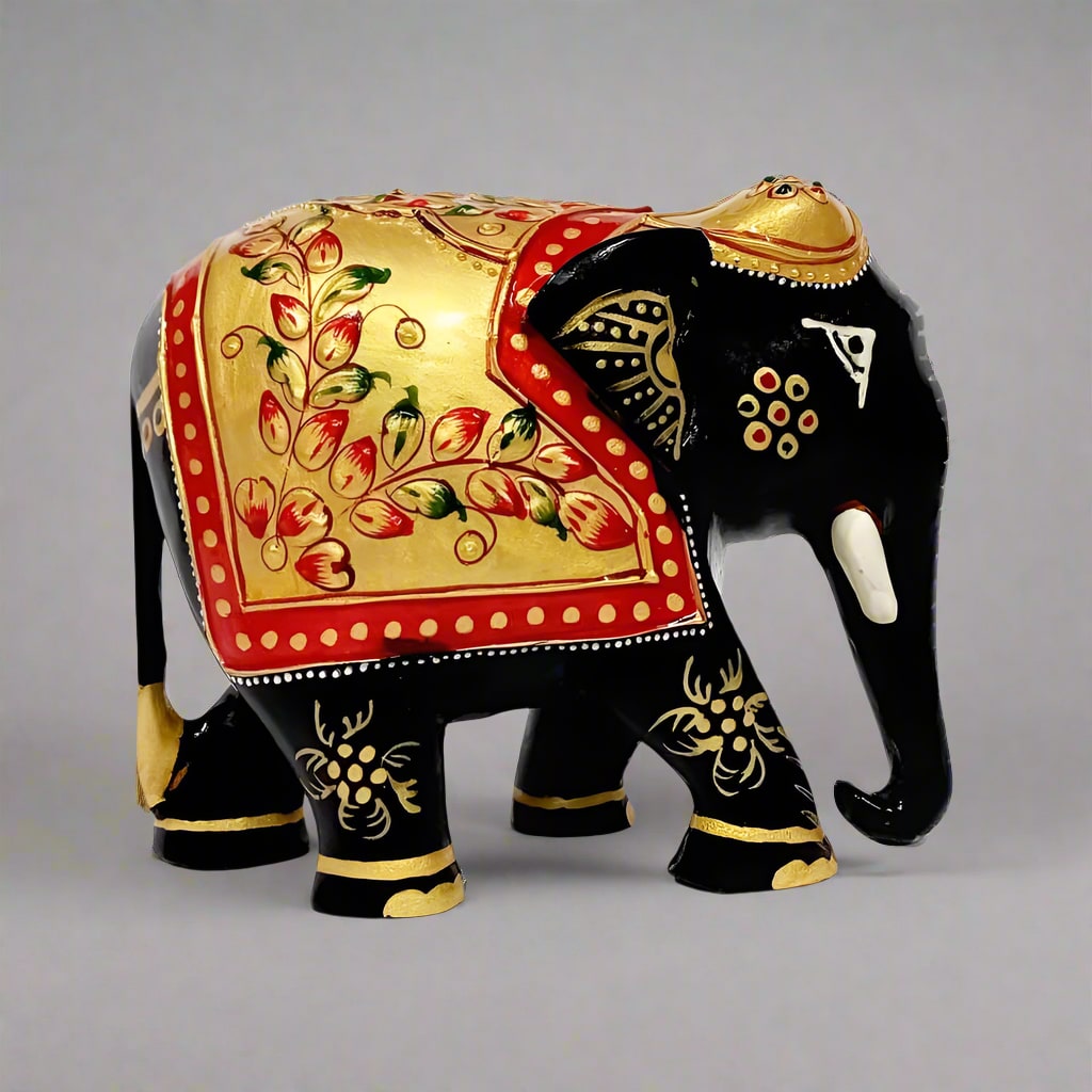A handmade black elephant showpiece, a beautiful and attractive addition to an office.