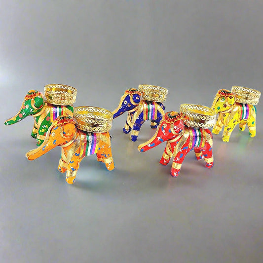 Handmade elephant design candle holder showcasing traditional Rajasthani art.