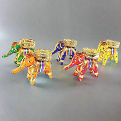 Handmade elephant design candle holder showcasing traditional Rajasthani art.