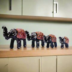 Decorative lacquer elephant figurines in multicolor, traditional Indian handicraft set
