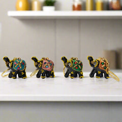Premium lacquer finish elephant keychains, multicolor set of 4 handmade pieces