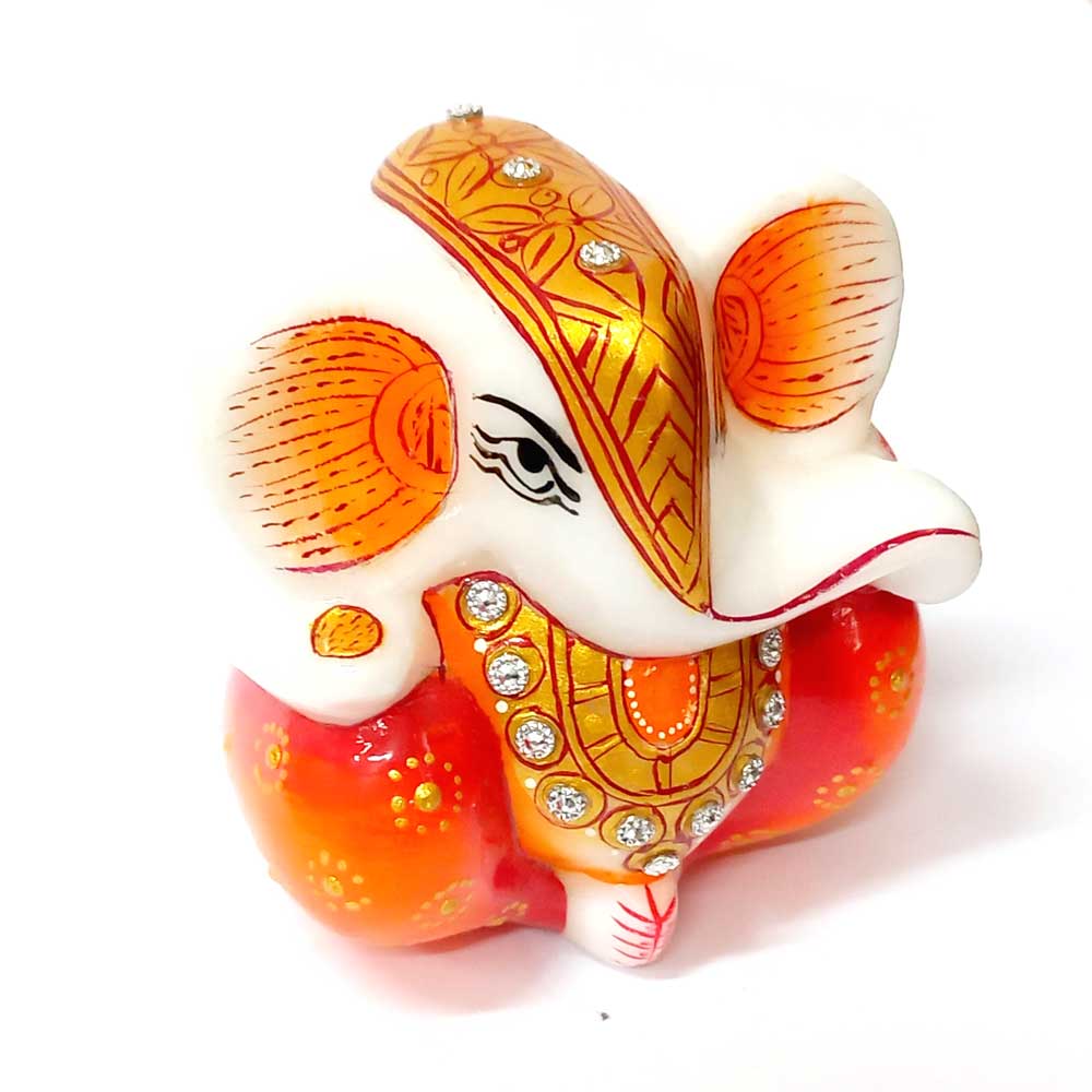 Handmade marble Ganesha idol for puja and worship rituals