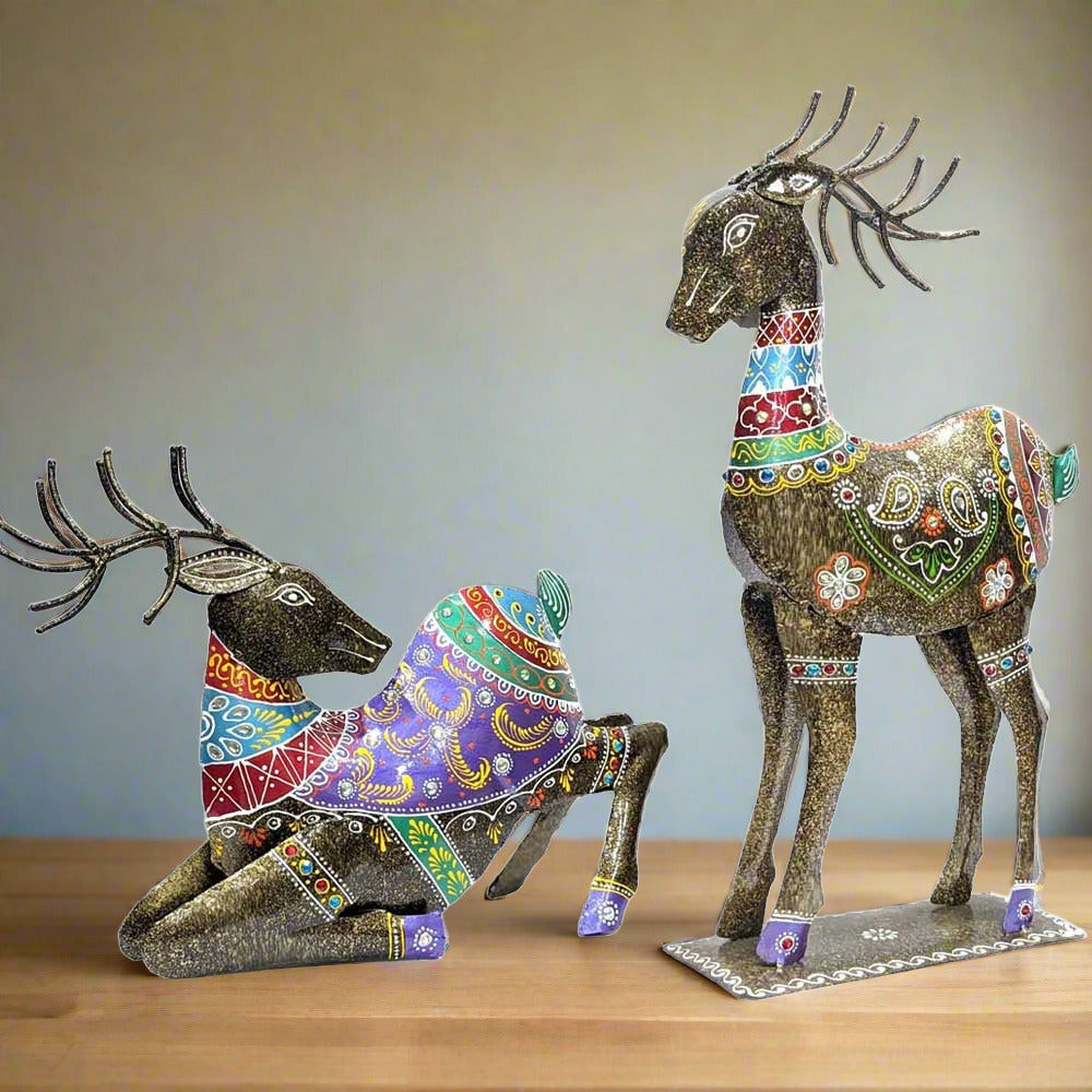 A set of handmade metal deer for home decor and gifts, featuring beautiful painting.