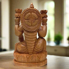 Handmade Lakshmi murti in Kadamba wood, devotional idol for temples and homes