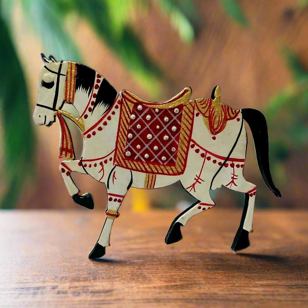 Hand-painted wooden horse fridge magnet with artistic design