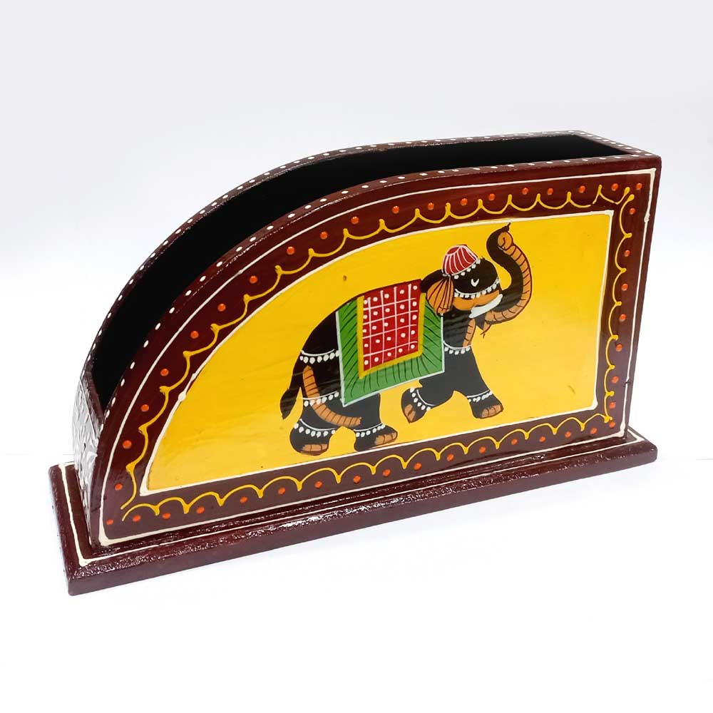 A traditional Indian-style wooden tissue box, perfect as a souvenir or collectible.