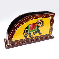 A traditional Indian-style wooden tissue box, perfect as a souvenir or collectible.