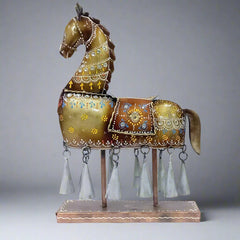 Hand-painted iron decorative horse statue with bells for home decor