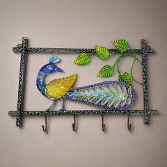 Iron Peacock Key Holder Wall Mount – Colorful Metal Key Organizer for Home Decor