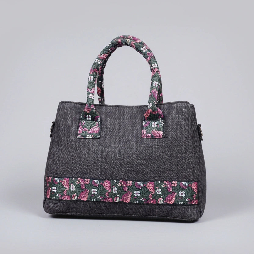 Women's jacquard fabric woven handbag with elegant pattern and top handles