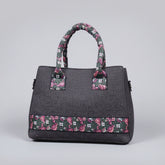 Women's jacquard fabric woven handbag with elegant pattern and top handles