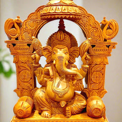 A Ganapati statue made of Kadamba wood, a handmade piece with a commendable texture and finish.