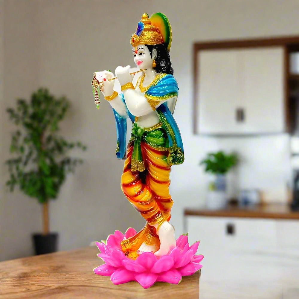 A standing Krishna idol for puja, home, and office decoration.