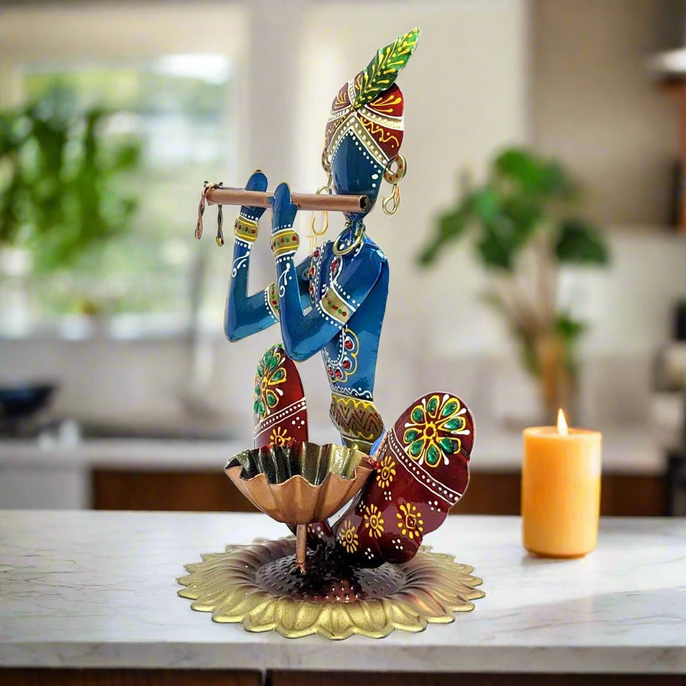 A beautiful Krishna tealight holder, an ideal home decor piece and a great gift for Diwali.