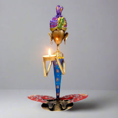 38cm tall handmade metal man figurine tea light candle holder with intricate hand painting.