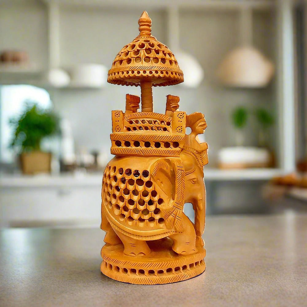 A latticed Ambari elephant statue with fine carving, a true example of Rajasthani art.