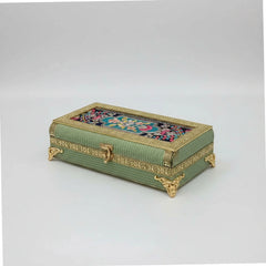 Luxury dry fruit gift box with pista colored cloth and gold accents