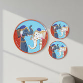 Two traditional elephant wall plates arranged symmetrically on either side of a doorway to create a balanced, palace-inspired interior look.