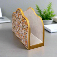 Luxury marble tissue holder decorated with flowers painting and golden detailing
