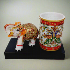 Multi-Color Marble Pen Holder with Elephant Figurine – Symbolic and Functional Gift