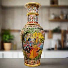 Hand-painted marble vase with Radha Krishna artwork