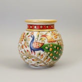 Traditional white marble holy water Kalash for Hindu rituals and home altars, symbolizing purity and divine presence.