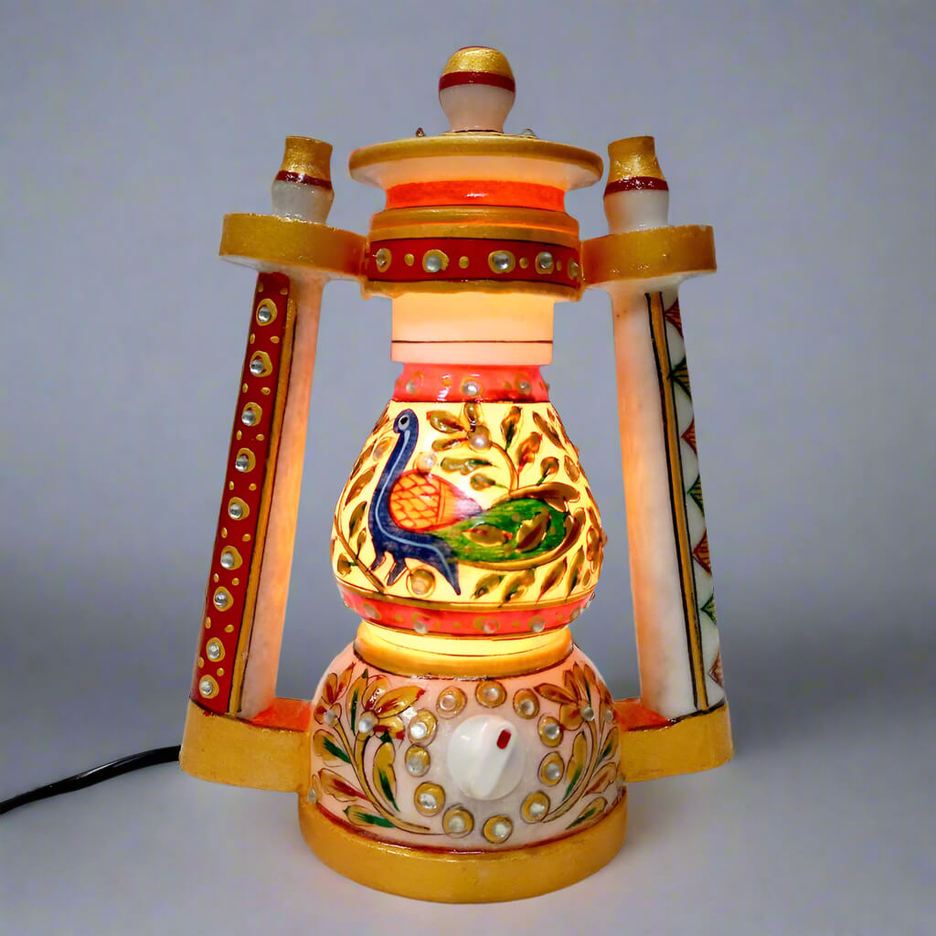 Handmade marble lantern shaped lamp for home decor and gifts.