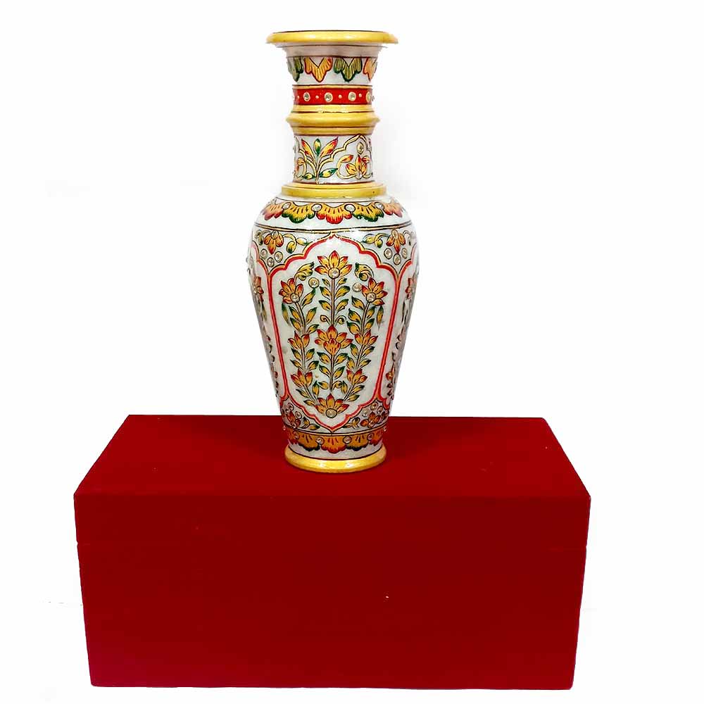 Artisan-made marble flower vase with detailed hand painting, ideal for anniversaries, housewarmings, or festive gifts.