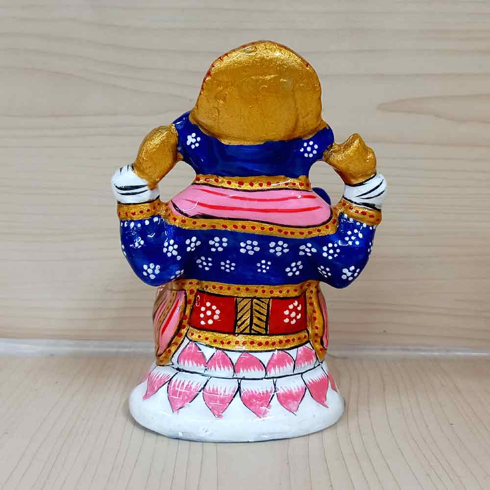 Sacred lotus Ganesha figurine with colorful enamel detailing