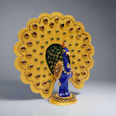 Meenakari Dancing Peacock Showpiece – Handcrafted Metal Decor with Gold and Stone Work