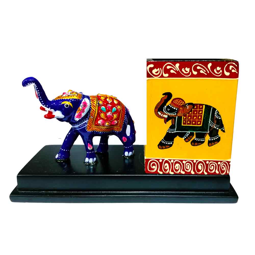 A colorful Meenakari elephant desk accessory, perfect for brightening up a workspace.