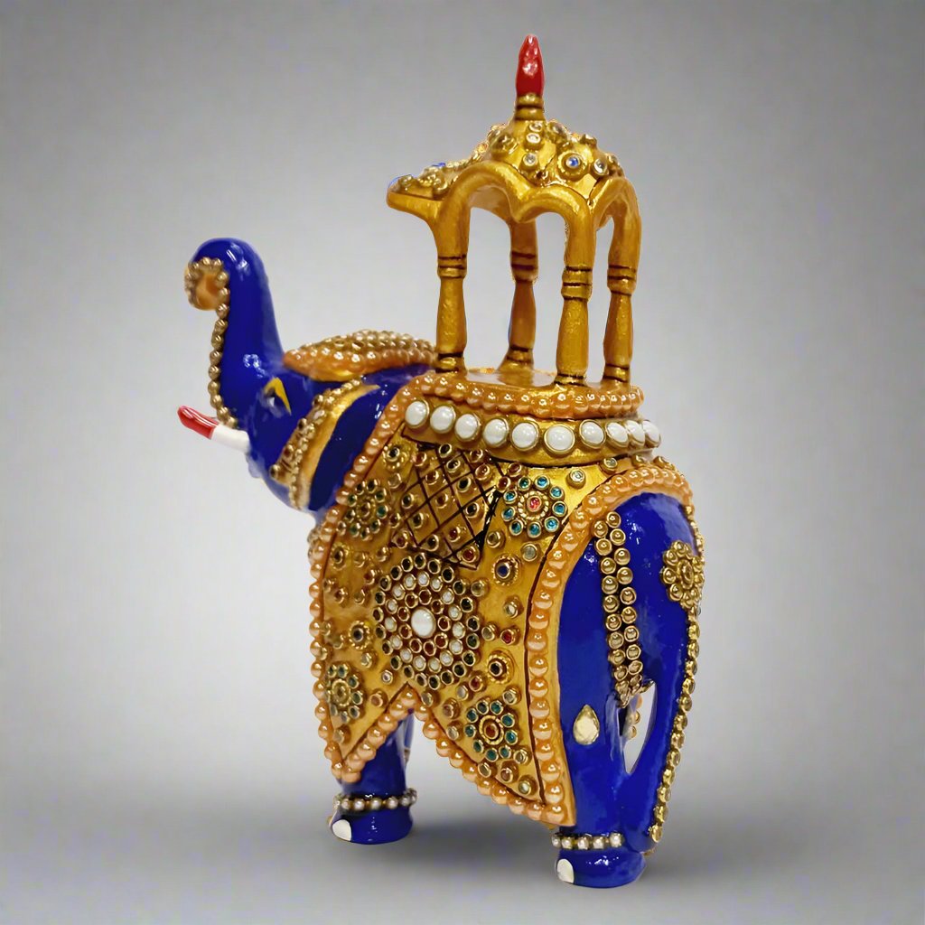 Vibrant Meenakari Elephant Statue – Indian Metal Art with Colorful Stone Detailing