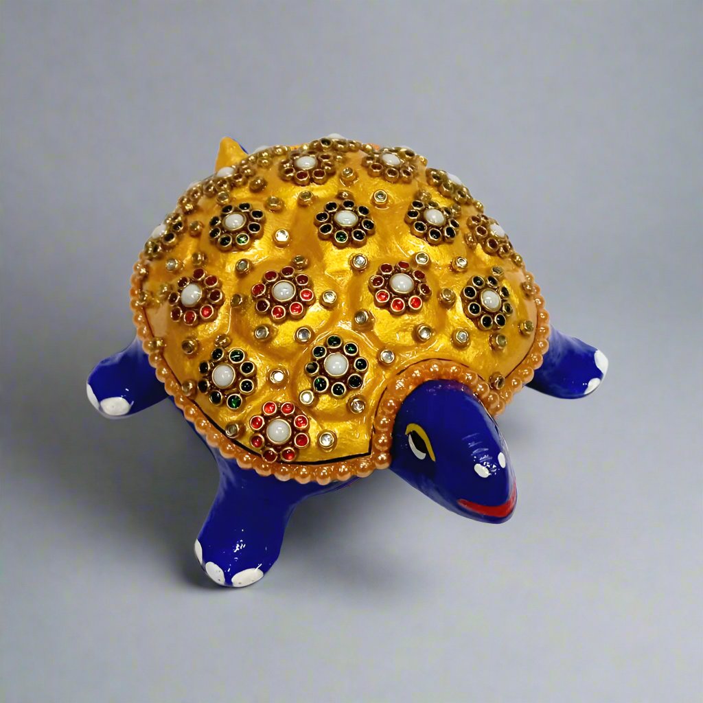 Meenakari Metal Tortoise Statue with Multicolor Stones – Symbol of Longevity and Prosperity