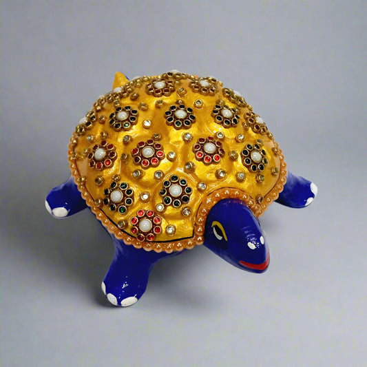 Meenakari Metal Tortoise Statue with Multicolor Stones – Symbol of Longevity and Prosperity