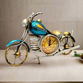 A metal Bullet bike showpiece with a table clock, decorated with beautiful hand painting.