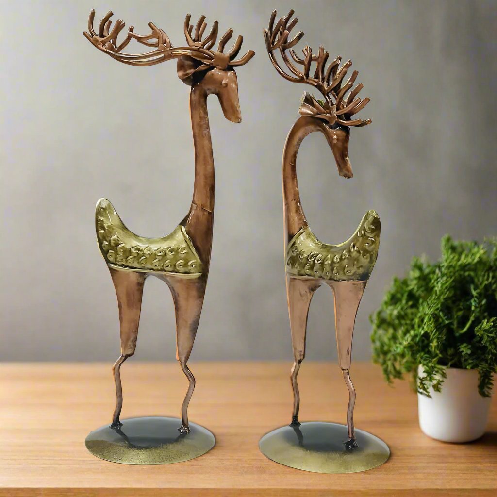 Decorative oxidized iron deer sculpture set for living room and office