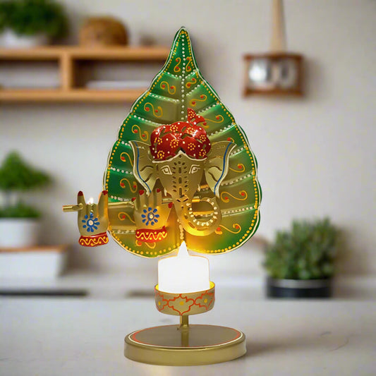 Metal Ganesha candle holder showpiece with hand painting