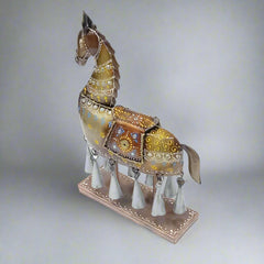 Elegant iron horse showpiece with traditional hand painting and bells