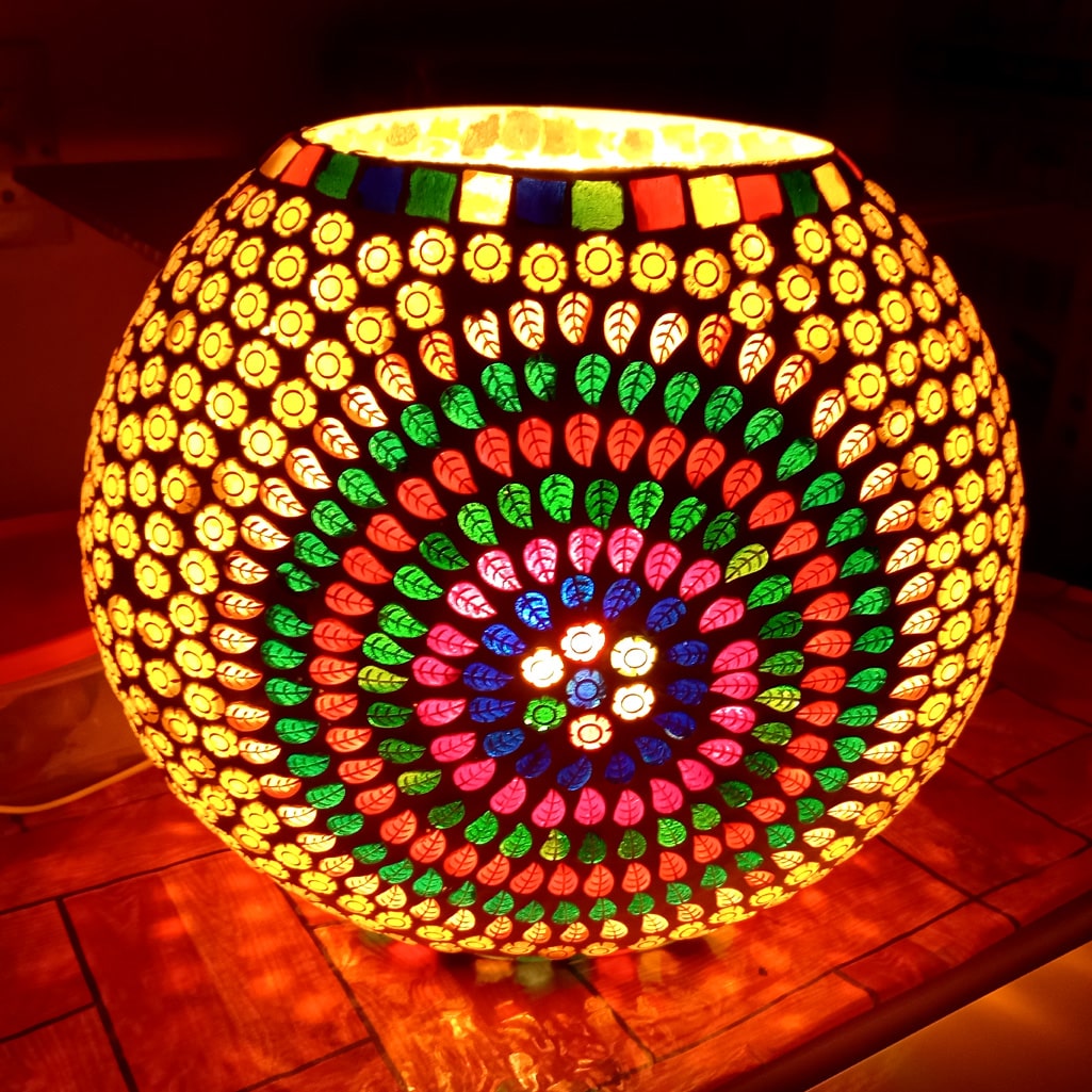 A decorative mosaic art night lamp, best for home decoration or as a wedding gift.