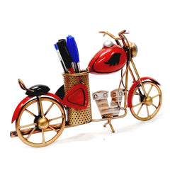 A motorcycle-shaped pen holder, a creative and decorative showpiece for your desk.