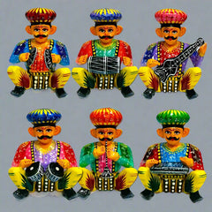 Handcrafted wooden Musician Bawla Puppet Set with colorful designs