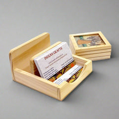 Wooden desk organizer with coasters and visiting card holder for office use